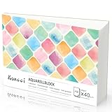 Koncci Aquarellpapier A4, 40 Blatt Aquarellblock, Kaltgepresst 300g/m² Weißes Aquarell Papier, Watercolor paper für Aquarellmalerei und Zeichnung, Geeignet für Studenten, Anfänger, Künstler