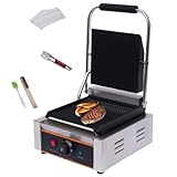 ROGONPDK 1800W Elektrischer Kontaktgrill Kochplatte Grill Profi | Profi Sandwich-Pressegrill Edelstahl Temperaturbereich: 50-300°C | Elektrischer Tischgrill mit Öl-Pinsel, Reinigungsbürste