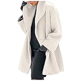 Azruma Boucle Jacke Damen Steppjacke Damen Jeansjacke Damen Oversize Frauen Warm Waffel Einfarbige Revers Langarm Lang Wollmantel Mit Knöpfe Elegante Lange Ärmel Wolljacke Mit Taschen (3-White, L)