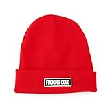 FISURA – Unisex Wintermütze “F*cking Cold”. Warme Strickmütze aus Acryl für Herren in Rot und Damen mit lustigem Spruch. Perfektes Winteraccessoire und originelles Geschenk für Freunde und Familie.
