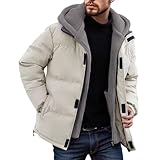 Herren Hoodie Warm Winter Puffer Jacke Winddicht Verdickt Männlich Daunenmantel Dick Gefüttert Männer Parka Jacken, Beige, L