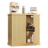 VASAGLE MAXE Kollektion - Sideboard, Küchenschrank, Aufbewahrungsschrank mit Verstellbarer Ablage, geriffelte Türen, Übergangsstil, Küche, Esszimmer, eichenbeige BBK344Y01