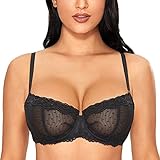 DOBREVA Balconette BH Damen mit Bügel Push Up Dirndl Spitze BHS Sexy Grosse Grössen Ungefüttert Schwarz#New Spitze 95B