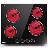 Cazooo Glaskeramik-Kochfeld 60 cm, 4 Kochzonen, Einbau Elektro Autark Rahmenlos, Timer, Knopfsteuerung, 8 Stufen, 6000 W,Passend für die Meisten Töpfe