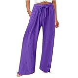 Leinenhose für Damen, Sommer, schick, Frühling, Hose aus leichtem Leinen, lang, elegant, einfarbig, bedruckt, Trainingsanzug, Stretch, Relax Fit, Basic, Fitness, Sweatpants, Violett., XL
