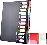 Fächermappe A4, Dokumentenmappe A4, Tragbar Fächermappe mit 12 Fächern, Mappen Ordnersystem PP Kunststoff Ordnungsmappe Pultordner für Schule Bürobedarf Klasse Sortier-/ Sammelmappe (Schwarz)
