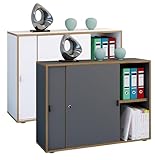 VCM Holz Büroschrank Ordner Aktenschrank Büromöbel Schrank Salia 2-Fach Breite 100 cm Schiebetüren Weiß