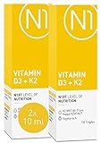 N1 Vitamin D3 K2 Tropfen [2x20 ml Doppelpack] - 1 Tropfen pro Tag - 735 Tropfen Premium D3K2: 99,7+% All-Trans (K2VITAL® von Kappa) + hoch bioverfügbares D3 - Laborgeprüft, hochdosiert