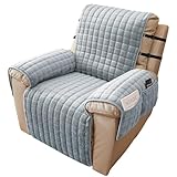 Alishomtll Sesselschoner für Relaxsessel Relaxsofa, 1 Sitzer Fernsehsessel Armlehne Sesselauflage, Anti-Rutsch Kratzfest Sesselüberzug mit 4 Taschen und 2 Verstellbaren Riemen, 53x190cm, Hellgrau