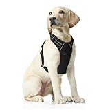 Funfox Hundegeschirr für Große Anti Zug Brustgeschirr Einstellbar Grosse Hunde Geschirrset, Antiziehgeschirr für Mittelgroße Hunde Atmungsaktiv No Pull Dog Harness Schwarz L