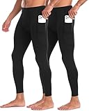 EoBeKee Yoga-Kompressionshose für Herren – Sport-Leggings mit Taschen, Laufen, Workout, Basketball, Baselayer, Strumpfhose, schnelltrocknend, Rücken + Schwarz, Groß