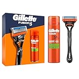 Gillette Fusion 5 Nassrasierer Herren, Geschenkset + 1 Ersatzklinge + Fusion Ultra Sensitive Rasiergel 200 ml, Geschenk für Männer