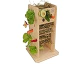 Resch Nr43 Futterturm, naturbelassenes Massivholz aus Fichte/Lochwände und Rundstäbe zum stecken oder hängen der Snacks/mit Großer Heuraufe von Zwei Seiten zugänglich /24,5 x 40 x 24,5cm (LxHxB)
