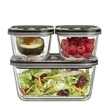CASO VacuBoxx Eco-Set - 3 Vakuumbehälter aus Borosilikatglas, BPA-Frei, inkl. Vakuumierschlauch & Adapter für alle CASO Vakuumierer/Handpumpe, hitzebeständig, spülmaschinenfest, gefriergeeignet