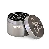 HIZEN Basic Grinder Ø 49mm, 4-teilige Kräutermühle, Crusher Set für getrocknete Kräuter, Pollen, Blüten, Gewürze mit Pollenfach und Schaber (Gunmetal)