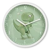 Hama Kinder Wanduhr Cebu (ohne Tickgeräusche, analoge Quarzuhr geräuscharm, Ø 25cm, Dinosaurier Motiv, für Kinderzimmer, Dinouhr, mit Stunden-, Minuten- und Sekundenzeiger, inkl. Batterie)