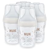 NUK Perfect Match Babyflaschenset | Ab 0 Monate | Passt sich dem Baby an | Temperature Control | Anti-Colic | 150 ml | BPA-frei | Silikontrinksauger, Small | Regenbogen | 4 Stück