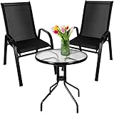 Bistro-Set 3-teilig Balkonmöbel-Set Tarassentisch Rund Gartenstühle Hochlehner Stapelbar Gehärtetes Glas Metal Wetterfest 23461