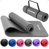 TOSANEO Fitnessmatte mit Tragegurt Gymnastikmatte aus NBR Schaumstoff rutschfeste Sport-Matte für Pilates Workout und Meditation Yogamatte 183x61x1cm Grau