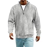 Langarm T Shirt für Herren Pullover Lässig Oversize Farbverlauf Print Hemden Viertelreißverschluss Stehkragen Modische Sweatshirts Light Gray L