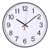 OFFICER PRODUCTS Wanduhr Kunststoff / 34 cm Schwarz/Arabische Ziffern Wand-Uhr/Quartz Lautlos Wanduhren, für Schule, Büro, Wohnzimmer, Küche/Analog Modern, Rund Dekorative