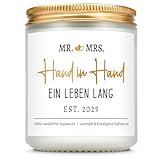 Giftasy Hochzeitsgeschenke für Brautpaar - Duftkerze mit Spruch, Hochzeitsgeschenke, Hochzeit 2025, Geschenk Hochzeit, HAND IN HAND EIN LEBEN LANG