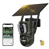 4G LTE Doppelobjektiv Wildkamera Solar, 1080P Live Übertragung, Wildkamera mit Handyübertragung APP SIM Karte, 355° Pan 90° Tilt, Dualer PIR-Sensor Wildierkamera Bewegungsmelder Nachtsicht Wasserdicht