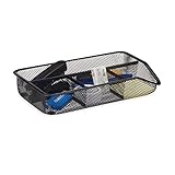 Relaxdays Schreibtischorganizer 4 Ablagen, kleiner Büroorganizer, Metallgeflecht, flacher Schubladenorganizer, schwarz, 16 x 27.5 x 4.8 cm