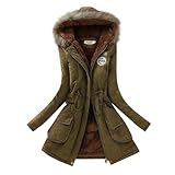 Mantel Damen Winter 2025,Damen Winter Jacke Dicke Warm Winterparka Wintermantel Lange Ärmel Winter Fleece Jacke Kapuzenjacke Mit Reißverschluss Kunstfellkragen Wattierte Jacke Kuschel Sweetjacke
