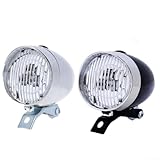 Retro-Vintage-Fahrrad-Frontlicht mit 3 LED-Scheinwerfern, silberfarbenes Metallgehäuse, 160°-Weitwinkel für Nachtfahrten, einfach an Bremse oder Gabel zu installieren, kompatibel mit den meisten