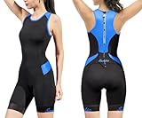 Santic Damen Triathlonanzug Einteiler Ärmellos Pro Triathlon Anzug Gepolstert Tri-Anzug Schnell Trocknend Abnehmen Blau S