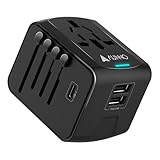 AUNNO Universal Travel Adapter, International Travel Plug Adapter with 1 USB C and 2 USB Ports, All in One Worldwide Plug Adaptor, UK to European Power Universal Plug Adaptor for EU USA Australia