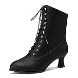 HavueGatue Viktorianische Stiefel Damen Stiefeletten Zum Schnüren Mit Absatz Spitz Stiefeletten Reißverschluss Schwarz Größenangabe 38