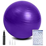 flintronic Gymnastikball, 55 cm Ultra-Dicker Anti-Explosions-Yoga-Ball mit aufblasbarer Fußpumpe, Robuster Maximalbelastbarkeit Fitness-Ball für Sport-Fitness, Yoga, Pilates（Lila）