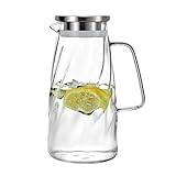 Vzaahu Glaskrug mit Deckel Karaffe Eiswasserkrug - 1,7 Liter 57 Unzen Borosilikatglas Teeglas Wein Saft Kaffee Milch Teekanne Pitcher