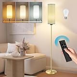 Seruno X Stehlampe Wohnzimmer, Grau Standleuchte mit Fernbedienung, Dimmbare Farbtemperaturen 9W LED Glühbirne, Modern Stehlampe mit Gold Mast, Fußschalter, Leselampe für Wohnzimmer Schlafzimmer Büro