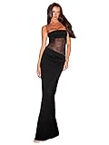 Sukiglam Kleid Damen Sexy Spitze Patchwork Slip Maxikleid Rückenfreies Bodycon Patykleid Figurbetontes Hochzeitsgast Kleider Lange Ärmelloses Elegant eng Abschlusskleid Spaghettiträger Cocktailkleid