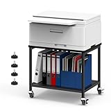 smusei Druckerständer Schwarz, 2-Stufige Druckertisch mit Rollen, Platzsparend Holz Schreibtisch Regal für Büro Zuhause Office Schule, 42 x 30 x 35 cm