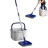 Wischmop, Wischmopp und Eimer mit Auswringer, Set aus Mikrofaser mit Teleskopstiel, müheloses Auswringen, um 360 ° drehbarer Wischkopf, mit zwei Besen