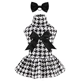 CuteBone Houndstooth Hundekleid Samt Rollkragenpullover Welpenrock Kostüm Haustier Outfit Katzenkleidung mit Schleife Haarseil Geburtstagsgeschenk CVD04XS-DE