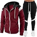 Generisch Herren Trainingsanzug Set Jogginganzug Sportanzug Männer Jogging Anzug Sweatshirt Hose Langarm Freizeitanzug Männer Tracksuit mit Reißverschlusstaschen Laufanzug Gym Freizeitanzug