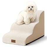 COZY KISS Hundetreppe für Kleine Hunde 40cm, Haustiertreppe für Couch aus Hochdichtem Schwamm, Hunde Treppe Hunderampe mit Waschbarem Bezug und Rutschfestem Boden, 40x57x40cm, 3 Stufen, Beige