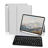 GKABXY Hülle mit Tastatur für iPad 10. Generation 10,9 Zoll 2022, Abnehmbare Kabellose Bluetooth Tastatur, QWERTZ Layout, Flexibles TPU Hülle mit Stifthalter für Neue iPad 10 Generation, Grau