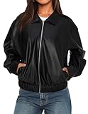 Navneet Lederjacke Damen Kunstlederjacke Schwarz Bomberjacke Blouson Lederimitat Kurz Biker Jacke Winter Übergang Jacket Schwarz XL