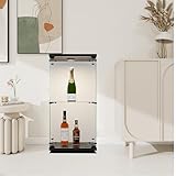Vitrine mit LED-Beleuchtung in Schwarz, 86x43x37cm, Modern Glasvitrine mit 2 Regalen, 1 Türen Glas Vitrine Vitrinenschrank, Glasschrank Standvitrine aus Gehärtetes Glas und Holz, für Wohnzimmer