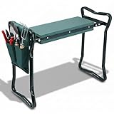 2mGoods Kniebank grün, Gartenhocker weiches Kniekissen, 2 in 1 Eva-Schaumkisse mit 1 Taschen, klappbar, Kniehilfe Gartenarbeit, bis 150 kg, HBT 50x60x27,5cm, Gartenbank (GC-007)
