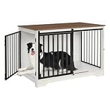 Hzuaneri Hundekäfig Möbel, 100cm hundebox für zuhause, Schiebetüren, 2 Tür, Moderne hundebox Holz Indoor für kleine/mittlere/große Hunde, Hundekäfig für Zuhause, 100 x 60 x 68 cm, Weiß Braun