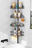 HAMITOR Teleskop Duschablage Ohne Bohren: 4-stufiges Metall Ecke Duschregal Rutschfest und Stabil, Badezimmer Organizer für Shampoo, Seife und Duschgel – verstellbar von 121-314 cm, Schwarz
