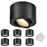 GeyouLux 6x LED Aufbauspot Schwarz - Extra Flach & 38° Schwenkbar Spots Deckenleuchte - Ø80x50mm - Aufputz Spots Decke inkl. 5W 3000K LED Modul 230V - Deckenspots, Deckenstrahler LED Aufbaustrahler