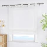 ESLIR Raffrollo mit Schlaufen Blickdicht Raffgardinen Uni Gardinen Küche Wohnzimmer Schlaufenrollo Bändchenrollo für Fenster ohne Bohren Weiß BxH 80x140 cm 1 Stück